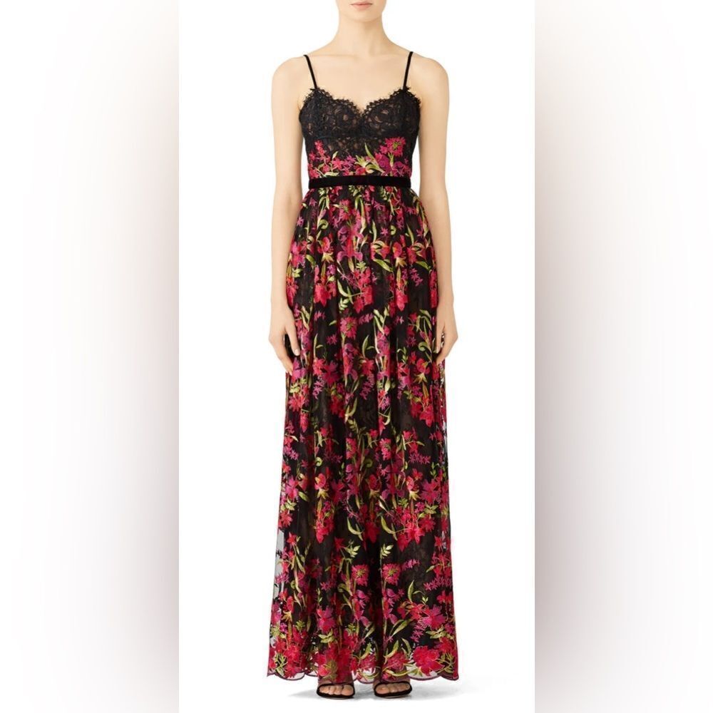 Marchesa Notte Embroidered Floral Maxi Dress Gown Size 12